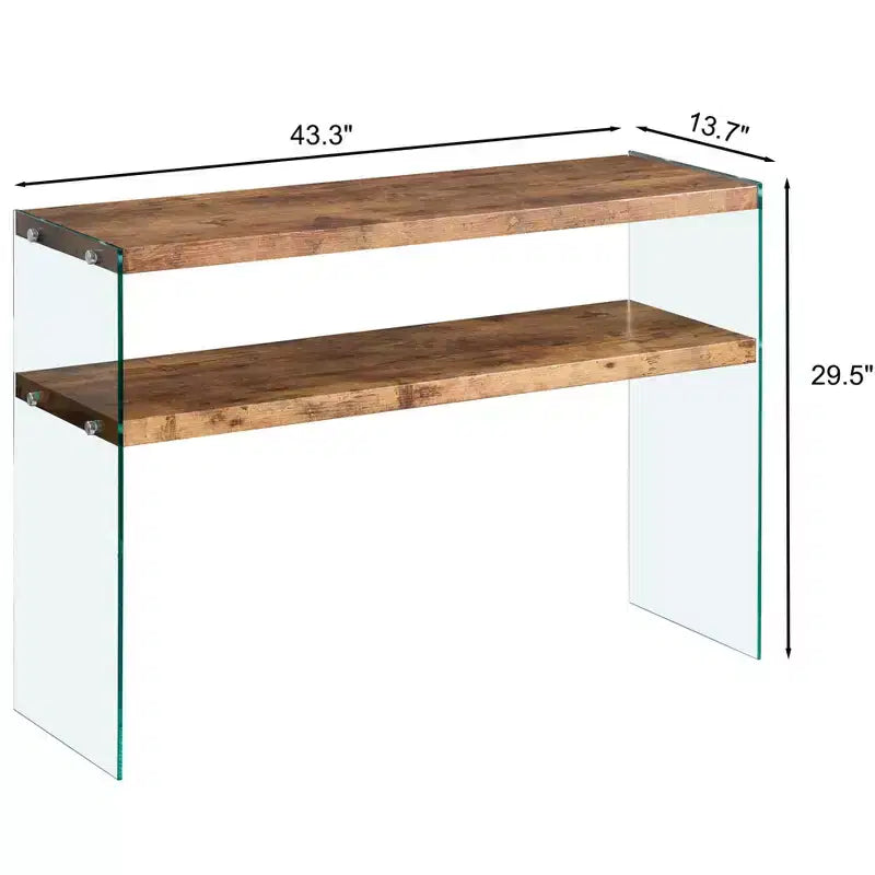 Console en MDF Noyer avec Plateau en Verre Trempé, Table d'Entrée Moderne pour Couloir et Salon