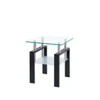 Table d'appoint en verre trempé, table de chevet à 2 niveaux avec rangement pour le salon et la chambre à coucher