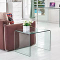 Tempered Bent Glass End Table, Modern Transparent Side Table for Living Room