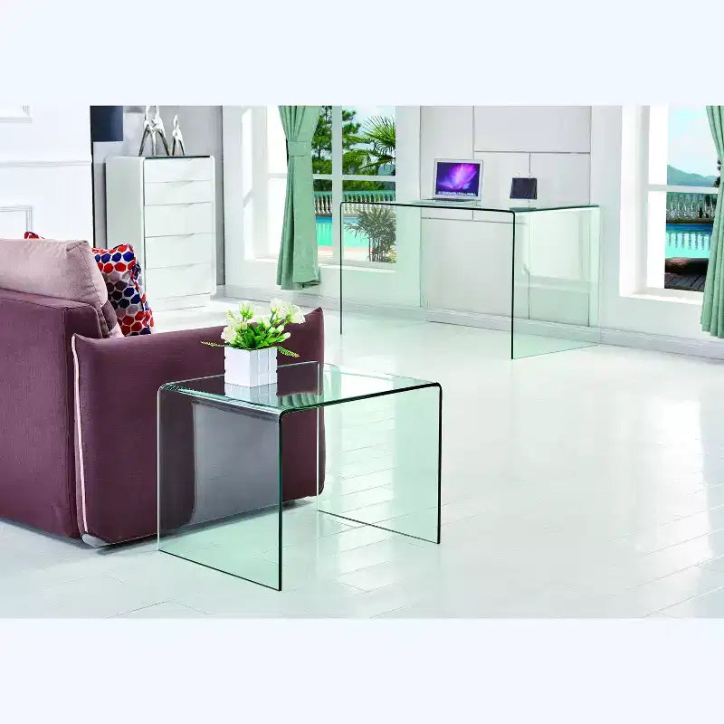 Table d'appoint en verre trempé courbé, table basse transparente moderne pour salon