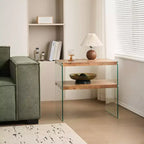 Walnut MDF Nightstand with Tempered Glass Top, Modern Side Table for Bedroom and Living Room