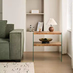 Table de chevet en MDF noyer avec plateau en verre trempé, table d'appoint moderne pour chambre et salon