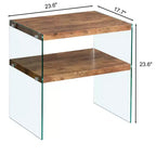 Table de chevet en MDF noyer avec plateau en verre trempé, table d'appoint moderne pour chambre et salon