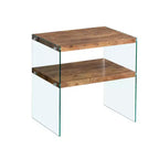 Table de chevet en MDF noyer avec plateau en verre trempé, table d'appoint moderne pour chambre et salon