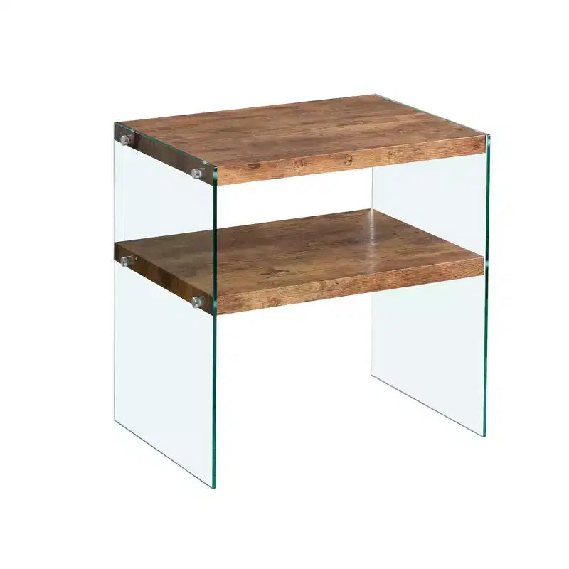 Table de chevet en MDF noyer avec plateau en verre trempé, table d'appoint moderne pour chambre et salon