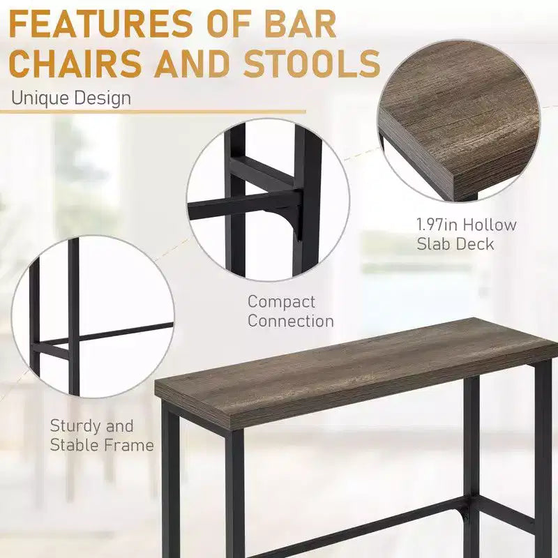 Table de bar moderne hauteur comptoir 120 cm et tabourets avec 2 chaises pour salle à manger de cuisine