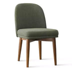 Ensemble table à manger ronde de style milieu de siècle pour 4 personnes, plateau en placage de noyer avec piètement en bois massif à pieds croisés et chaises en lin avec pieds en bois massif - Panipeachy