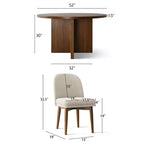 Ensemble table à manger ronde de style milieu de siècle pour 4 personnes, plateau en placage de noyer avec piètement en bois massif à pieds croisés et chaises en lin avec pieds en bois massif - Panipeachy