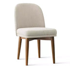 Ensemble table à manger ronde de style milieu de siècle pour 4 personnes, plateau en placage de noyer avec piètement en bois massif à pieds croisés et chaises en lin avec pieds en bois massif - Panipeachy