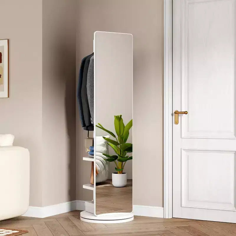 Miroir pleine longueur de 69 po avec support, miroir autoportant en bois massif rotatif à 360° avec crochets et porte-manteau pour chambre ou salon - Panipeachy