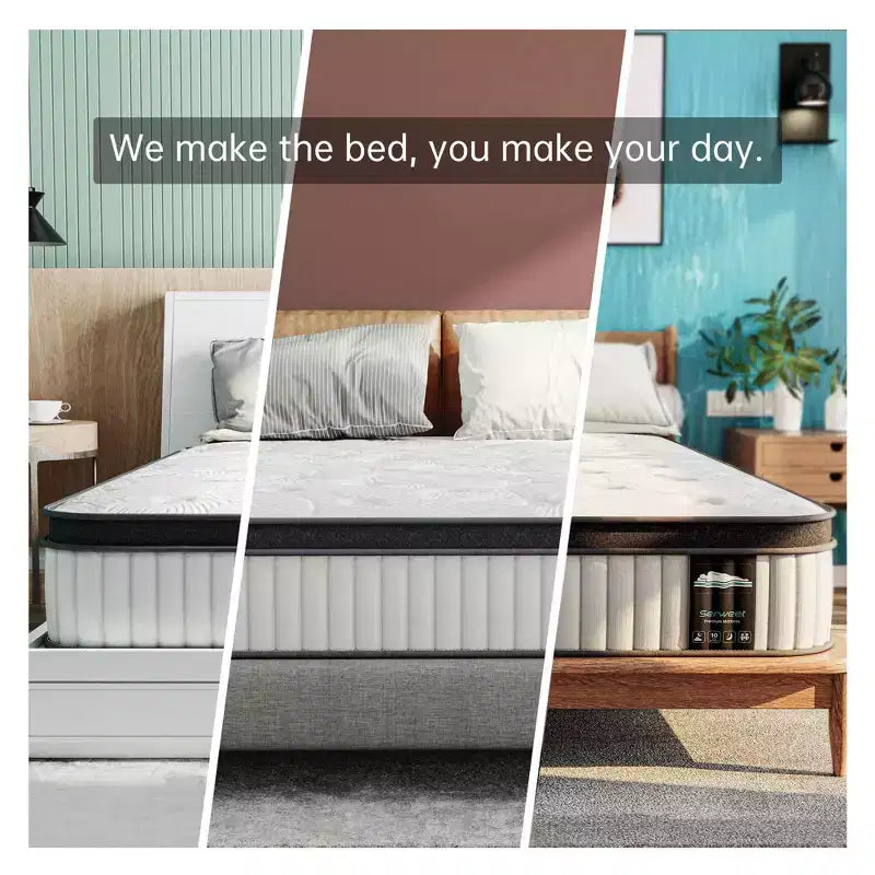 Matelas hybride respirant Serweet 10 pouces - Compatible avec les lits plateformes, les sommiers tapissiers ou les sommiers à lattes