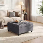Grand pouf de rangement carré de 36 po avec couvercle relevable, banc table basse capitonné supportant 300 lb avec pieds en bois robustes, boîte de rangement multifonctionnelle repose-pieds