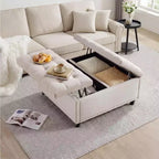 Grand pouf de rangement carré de 36 po avec couvercle relevable, banc table basse capitonné supportant 300 lb avec pieds en bois robustes, boîte de rangement multifonctionnelle repose-pieds