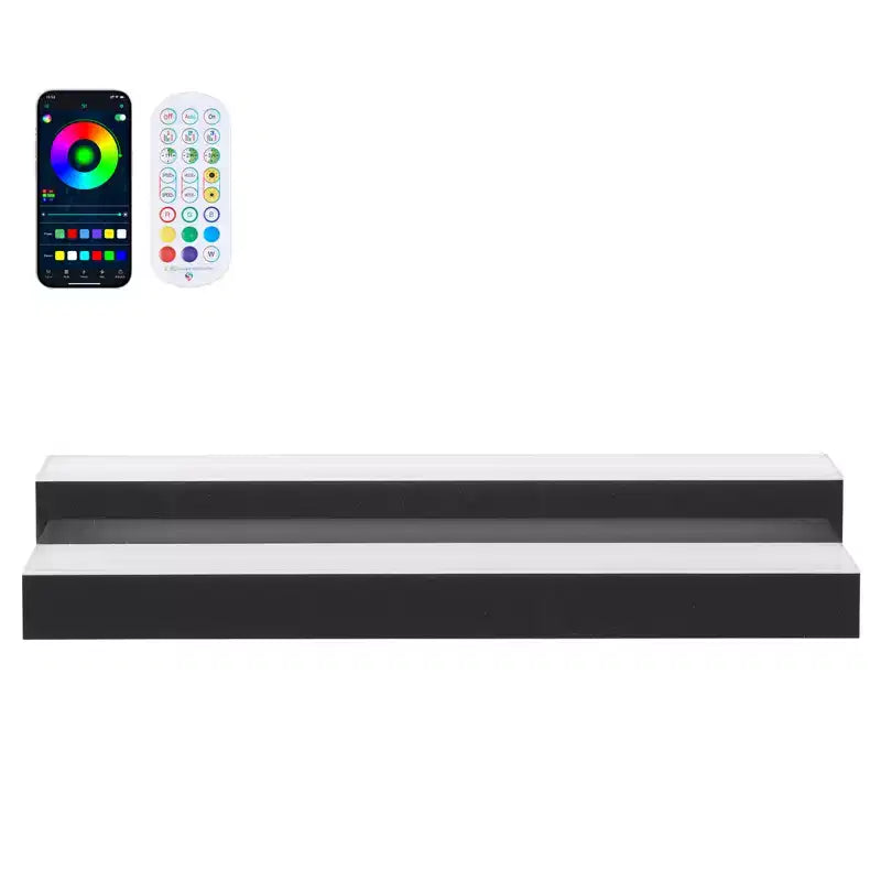 VEVOR LED Lighted Liquor Bottle Display, 2Tiers 24in, Supports USB, Acrylic Illuminated Home Bar Shelf Display with RF Remote&App Control,Black+White