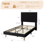 Lot de 2 lits plateforme doubles en velours avec tête de lit réglable, design capitonné à canal vertical, sommier tapissier non requis, capacité robuste de 363 kg