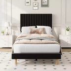 Lot de 2 lits plateforme doubles en velours avec tête de lit réglable, design capitonné à canal vertical, sommier tapissier non requis, capacité robuste de 363 kg