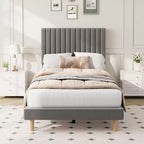 Lot de 2 lits plateforme doubles en velours avec tête de lit réglable, design capitonné à canal vertical, sommier tapissier non requis, capacité robuste de 363 kg