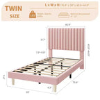 Lot de 2 lits plateforme doubles en velours avec tête de lit réglable, design capitonné à canal vertical, sommier tapissier non requis, capacité robuste de 363 kg