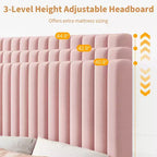 Lot de 2 lits plateforme doubles en velours avec tête de lit réglable, design capitonné à canal vertical, sommier tapissier non requis, capacité robuste de 363 kg