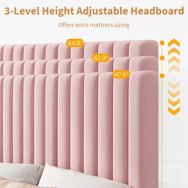 Lot de 2 lits plateforme doubles en velours avec tête de lit réglable, design capitonné à canal vertical, sommier tapissier non requis, capacité robuste de 363 kg