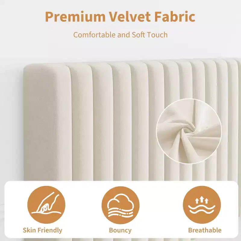 Lot de 2 lits plateforme doubles en velours avec tête de lit réglable, design capitonné à canal vertical, sommier tapissier non requis, capacité robuste de 363 kg