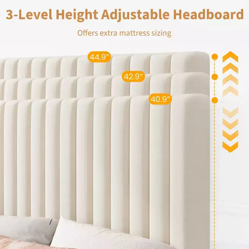 Lot de 2 lits plateforme doubles en velours avec tête de lit réglable, design capitonné à canal vertical, sommier tapissier non requis, capacité robuste de 363 kg
