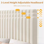 Lot de 2 lits plateforme doubles en velours avec tête de lit réglable, design capitonné à canal vertical, sommier tapissier non requis, capacité robuste de 363 kg