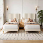 Set of 2 Twin Size Velvet Platform Beds with Adjustable Headboard  Vertical Channel Tufted Design, No Box Spring Needed, Sturdy 800 lbs Capacity