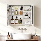 FAMYYT Armoire à pharmacie en aluminium 32 po L x 28 po H avec miroir et lumière, anti-buée, facile à installer