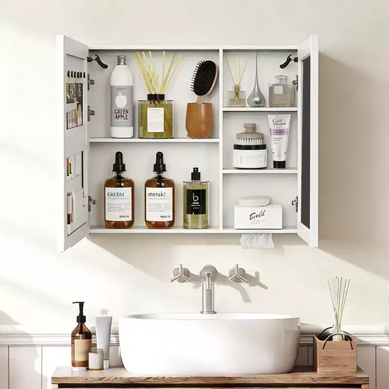 FAMYYT Armoire à pharmacie en aluminium 32 po L x 28 po H avec miroir et lumière, anti-buée, facile à installer