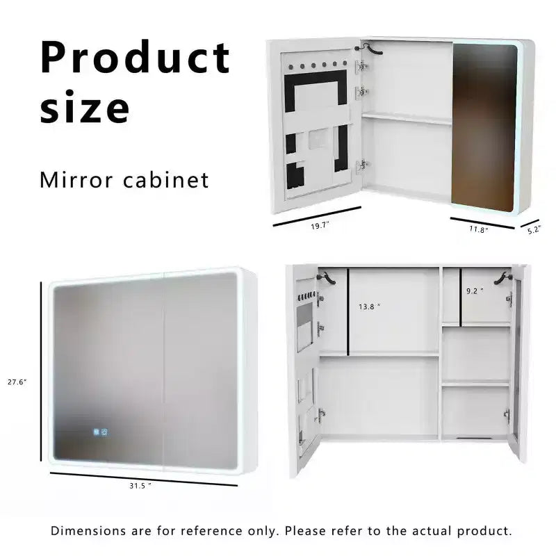 FAMYYT Armoire à pharmacie en aluminium 32 po L x 28 po H avec miroir et lumière, anti-buée, facile à installer