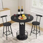 Zevemomo 3-Piece 31.5 Round Bar Table and Chairs Set for 2, Small Pub Dining Set with 2 Stools, Space Saving, Black