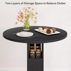 Zevemomo Ensemble table et 2 chaises de bar rondes de 80 cm, petit ensemble de salle à manger pour 2 avec 2 tabourets, gain de place, noir