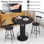 Zevemomo Ensemble table et 2 chaises de bar rondes de 80 cm, petit ensemble de salle à manger pour 2 avec 2 tabourets, gain de place, noir