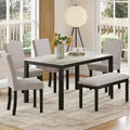 Zevemomo 6-Piece Wood Dining Table Set with Upholstered Chairs and Bench for Dining Room, Kitchen, Restaurant, Black