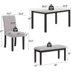 Ensemble de salle à manger Zevemomo 6 pièces en bois avec table, chaises rembourrées et banc pour salle à manger, cuisine, restaurant, noir