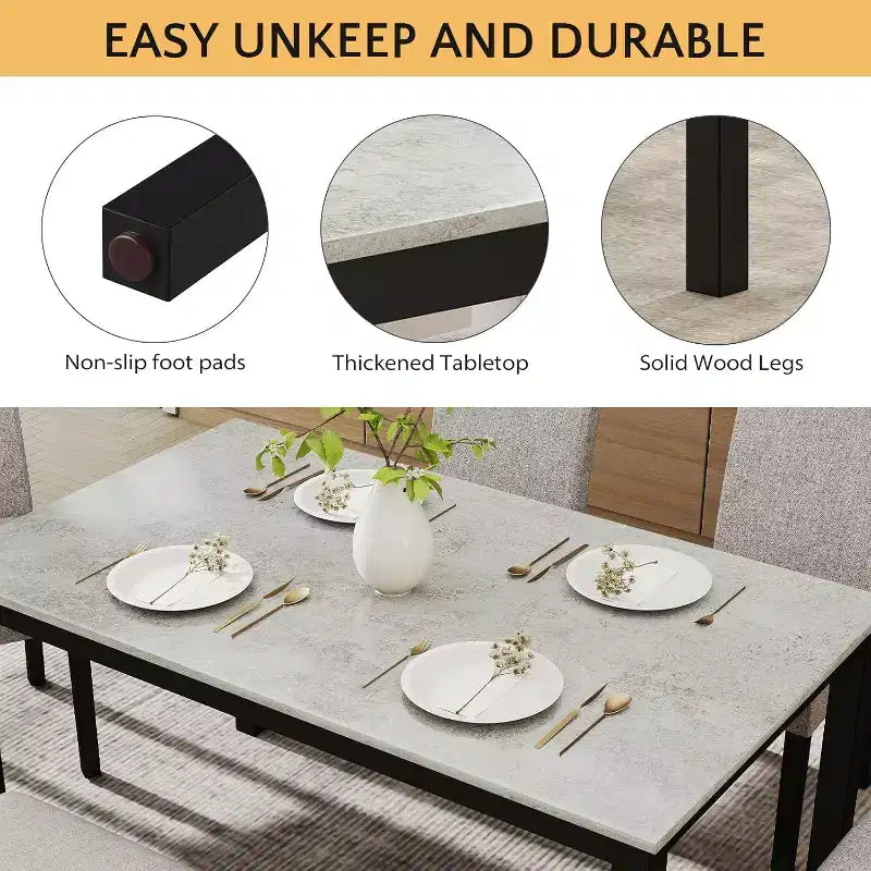 Ensemble de salle à manger Zevemomo 6 pièces en bois avec table, chaises rembourrées et banc pour salle à manger, cuisine, restaurant, noir