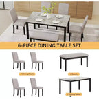 Ensemble de salle à manger Zevemomo 6 pièces en bois avec table, chaises rembourrées et banc pour salle à manger, cuisine, restaurant, noir