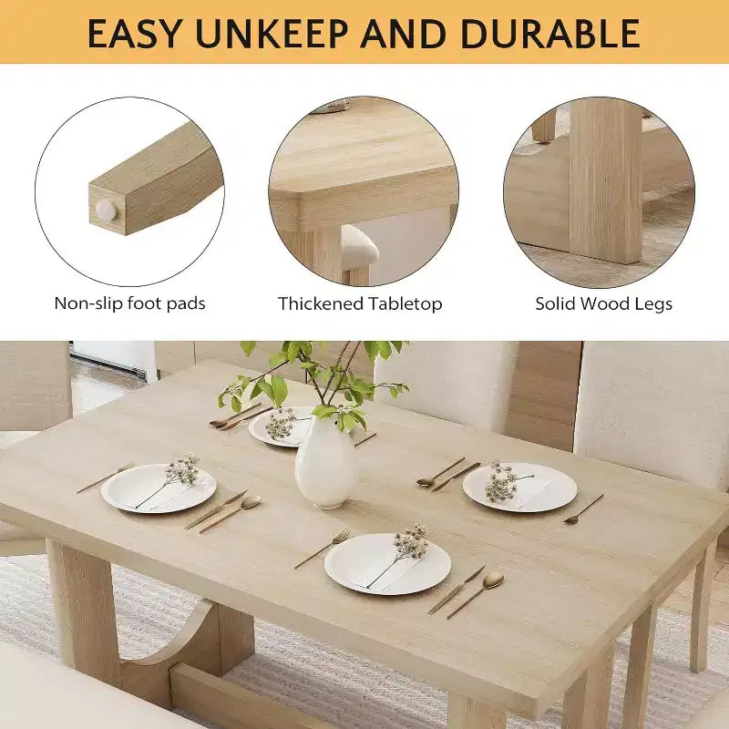 Zevemomo Ensemble de 6 pièces de salle à manger avec 4 chaises rembourrées et 1 banc, base en U, pour salle à manger, cuisine, restaurant, beige