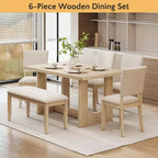 Zevemomo Ensemble de 6 pièces de salle à manger avec 4 chaises rembourrées et 1 banc, base en U, pour salle à manger, cuisine, restaurant, beige