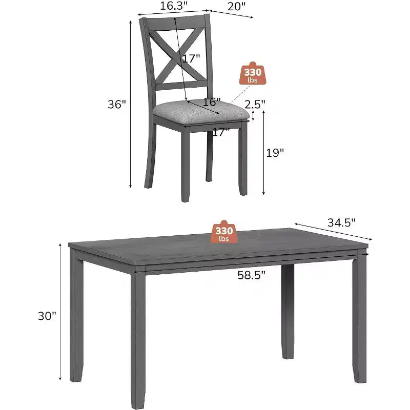 Ensemble de salle à manger 7 pièces Zevemomo avec 6 chaises rembourrées pour salle à manger, cuisine, restaurant, gris