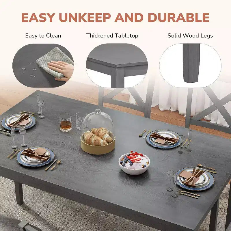 Ensemble de salle à manger 7 pièces Zevemomo avec 6 chaises rembourrées pour salle à manger, cuisine, restaurant, gris