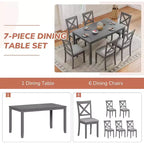 Ensemble de salle à manger 7 pièces Zevemomo avec 6 chaises rembourrées pour salle à manger, cuisine, restaurant, gris