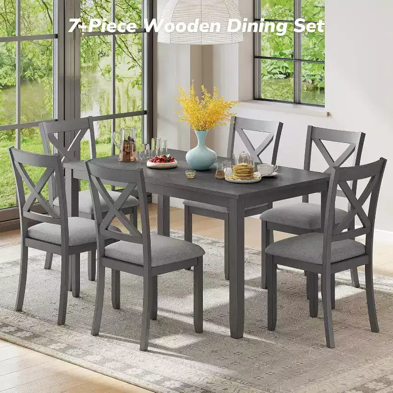 Ensemble de salle à manger 7 pièces Zevemomo avec 6 chaises rembourrées pour salle à manger, cuisine, restaurant, gris