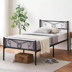 Cadre de lit en fer, taille double, avec tête de lit et pied de lit, pas besoin de sommier tapissier, espace de rangement sous le lit, support matelas, assemblage simple