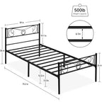 Cadre de lit en fer, taille double, avec tête de lit et pied de lit, pas besoin de sommier tapissier, espace de rangement sous le lit, support matelas, assemblage simple