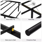Cadre de lit en fer, taille double, avec tête de lit et pied de lit, pas besoin de sommier tapissier, espace de rangement sous le lit, support matelas, assemblage simple