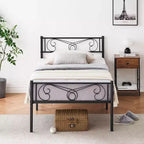 Cadre de lit en fer, taille double, avec tête de lit et pied de lit, pas besoin de sommier tapissier, espace de rangement sous le lit, support matelas, assemblage simple