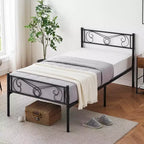 Cadre de lit en fer, taille double, avec tête de lit et pied de lit, pas besoin de sommier tapissier, espace de rangement sous le lit, support matelas, assemblage simple