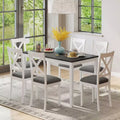 Zevemomo 7-Piece Dining Table Set with 6 Upholstered Chairs for Dining Room, Kitchen, Restaurant, White
